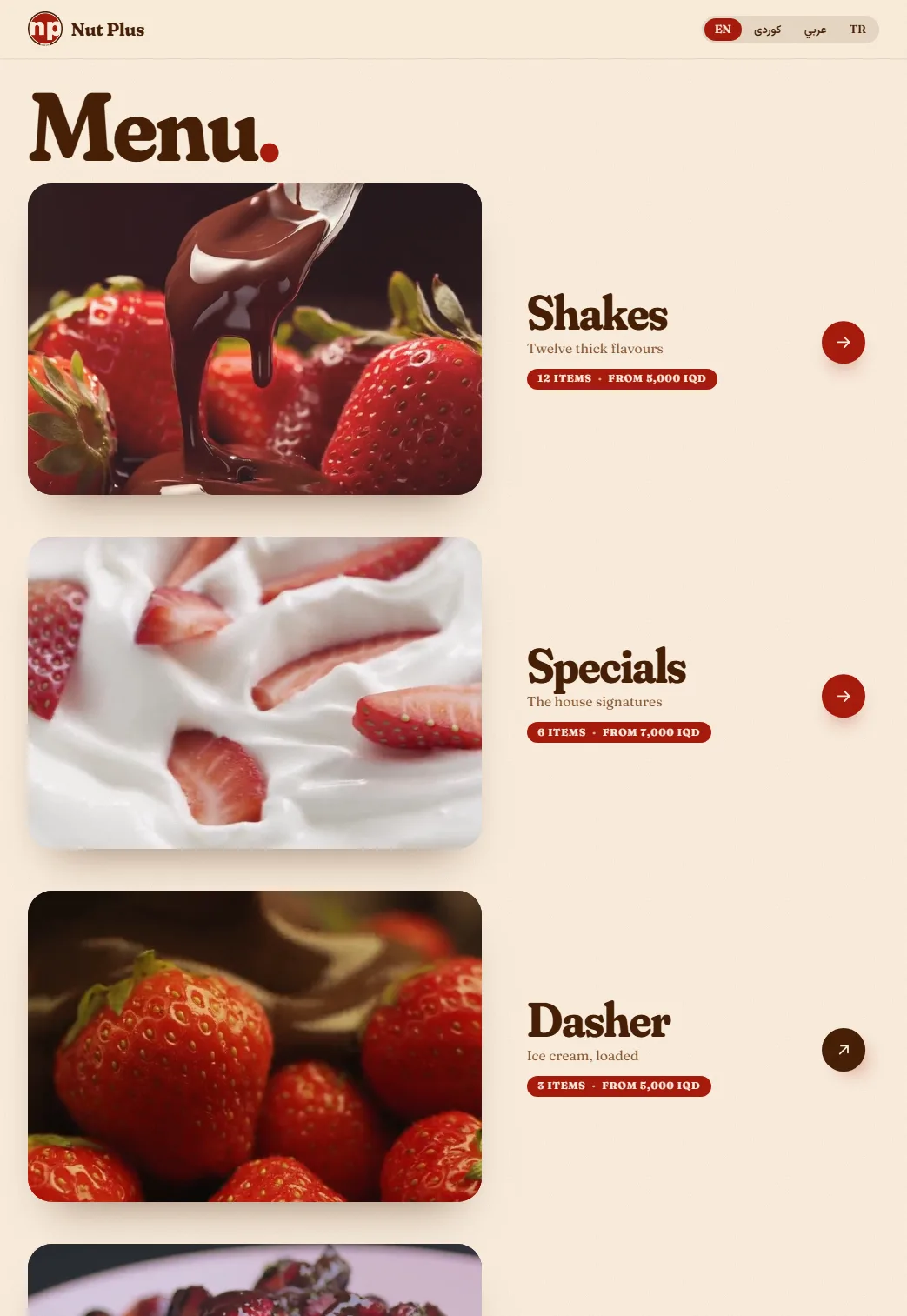 Nut Plus digital menu on a tablet